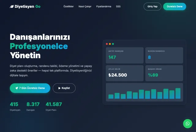 DiyetisyenGo danışan takip yazılımı